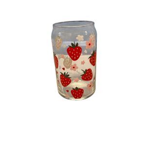 Cute Strawberry Pattern Glass Drinking Cup Kitchen Decor Tumbler